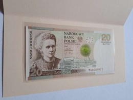 Banknot 20 zł Maria Skłodowska 2011 r MS 0001032 stan UNC