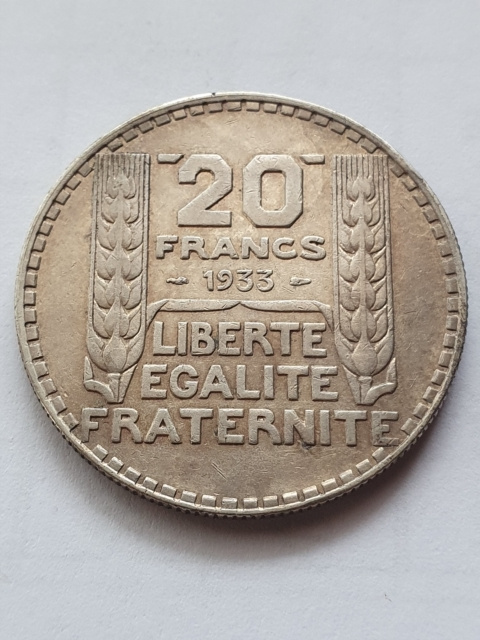 Francja 20 Franków Trzecia Repubika 1933 r Francja 20 Franków Trzecia Repubika 1933 r