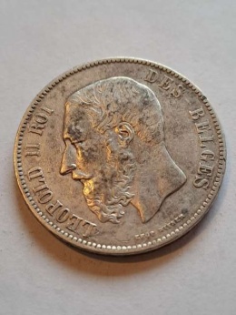 Belgia 5 Franków Leopold II 1873 r