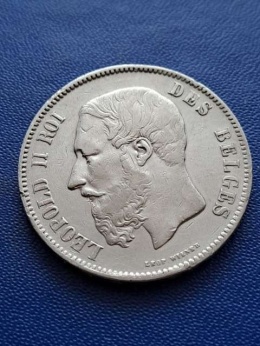 Belgia 5 Franków Leopold II 1870 r