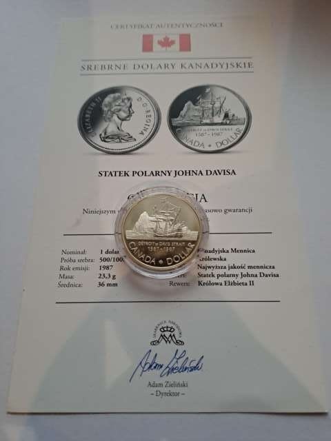 Kanada 1 Dolar Statek Polarny J. Davisa 1987 r