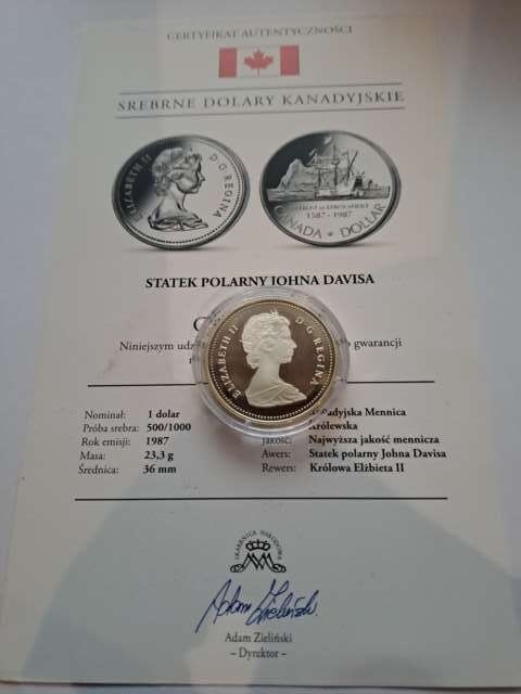 Kanada 1 Dolar Statek Polarny J. Davisa 1987 r