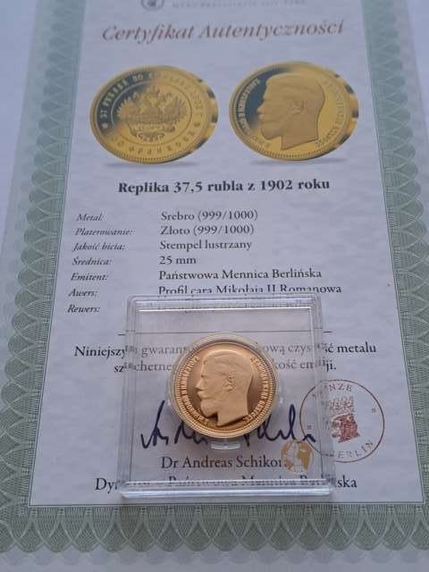 Replika 37,5 Rubla Mikołaj II 1902 r