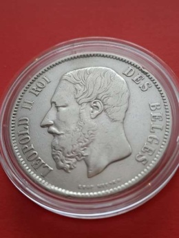 Belgia 5 Franków Leopold II 1872 r