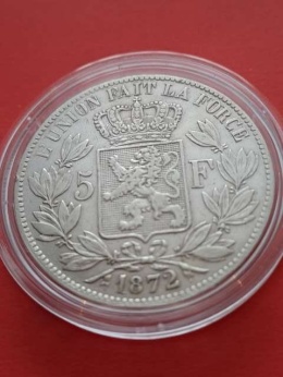 Belgia 5 Franków Leopold II 1872 r