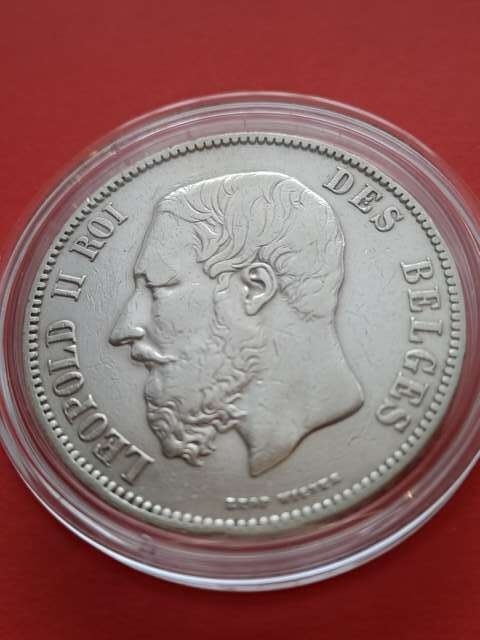 Belgia 5 Franków Leopold II 1873 r