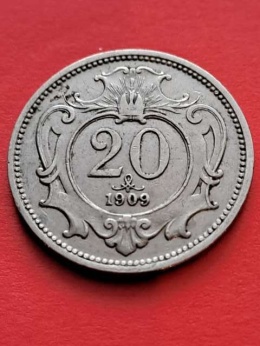 Austria 20 haler Franciszek Józef 1909 r