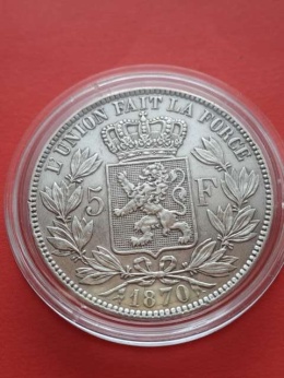 Belgia 5 Franków Leopold II 1870 r