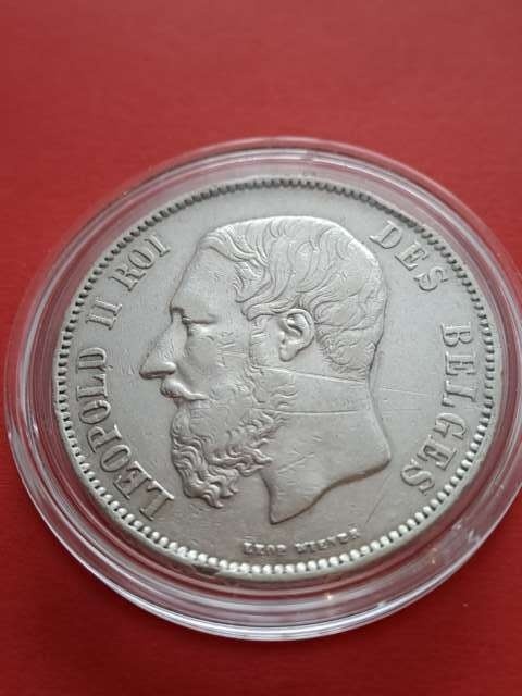 Belgia 5 Franków Leopold II 1869 r