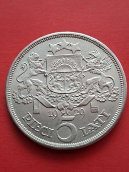 Łotwa 5 Łatów 1929 r