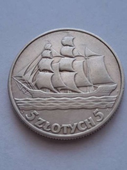5 zł Żaglowiec 1936 r