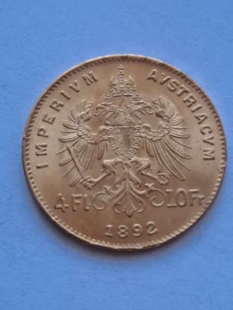 Austria 4 floreny / 10 franków 1892 r nowe bicie
