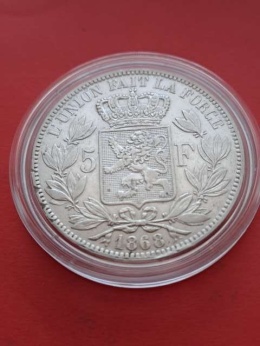 Belgia 5 Franków Leopold II 1868 r