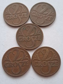 2 Grosze 1937 r zestaw 5szt