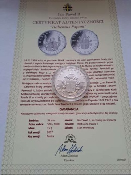 Numizmat Jan Paweł II Habemus Papam 2007 r