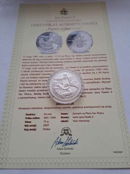 Numizmat Jan Paweł II Papież wybaczenia 2007 r