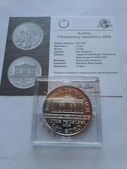 Austria 1,5 euru Filharmonik 2009 r