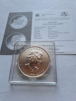 Kanada 5 Dolarów Liść 2009 r