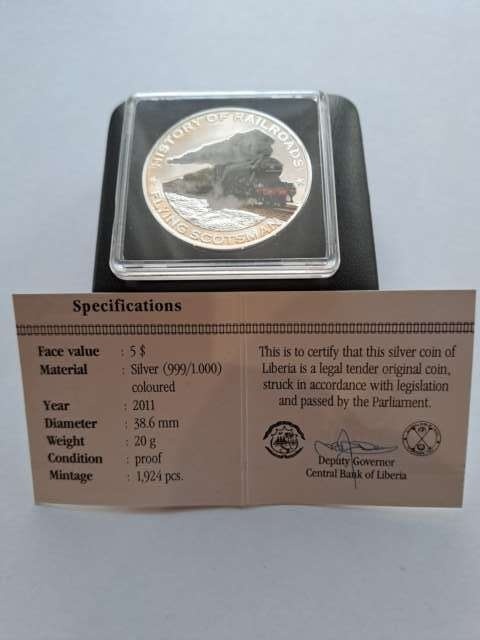 Liberia 5 Dolarów Historia kolejnictwa 2011 r