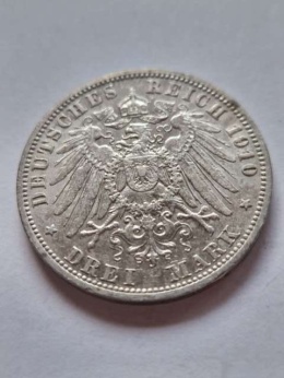 Niemcy 3 Marki Wilhelm II Prusy 1910 r