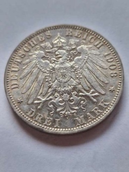 Niemcy 3 Marki Wilhelm II Prusy 1908 r