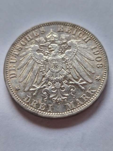 Niemcy 3 Marki Wilhelm II Prusy 1908 r