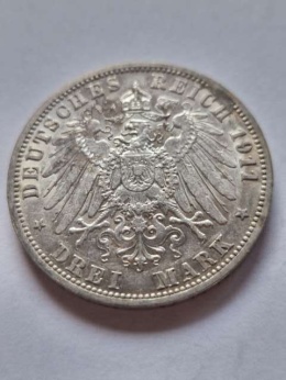 Niemcy 3 Marki Wilhelm II Prusy 1911 r