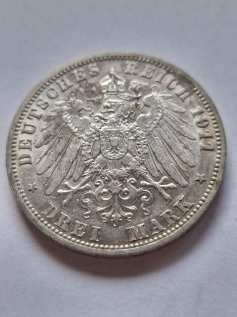Niemcy 3 Marki Wilhelm II Prusy 1911 r