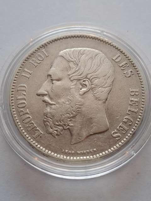 Belgia 5 Franków Leopold II 1872 r
