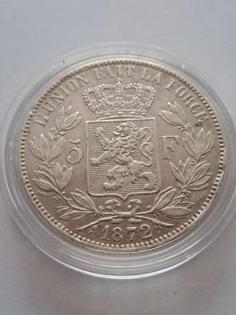 Belgia 5 Franków Leopold II 1872 r