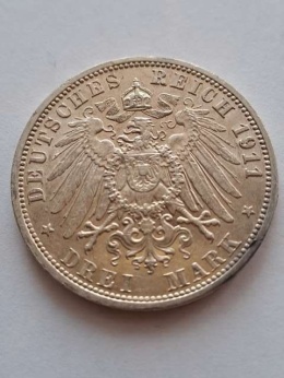 Niemcy 3 Marki Wilhelm II Prusy 1911 r