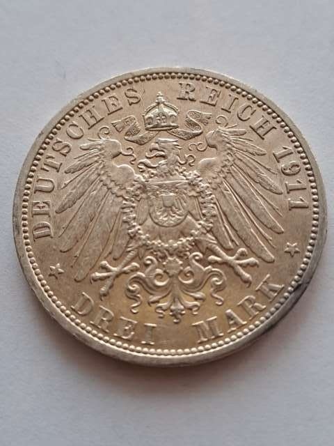 Niemcy 3 Marki Wilhelm II Prusy 1911 r