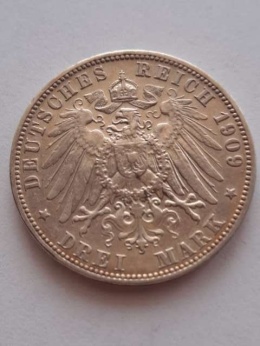 Niemcy 3 Marki Wirtembergia 1909 r