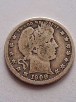 USA 1/4 Dollara Barber 1908 r D