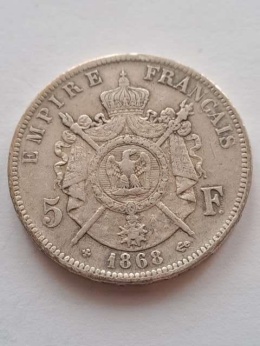 Francja 5 Franków Napoleon III 1868 r