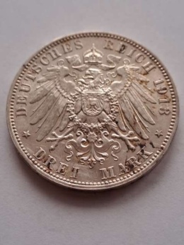Niemcy 3 Marki Saksonia 1913 r