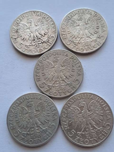 zł Głowa Kobiety 1933 r 5 szt