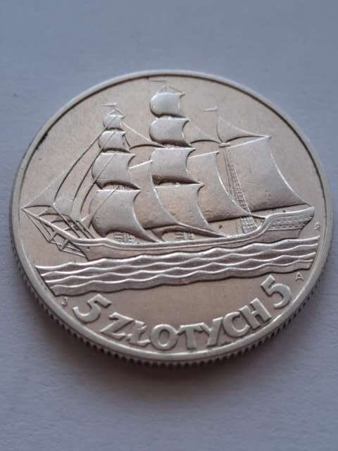 5 zł Żaglowiec 1936 r