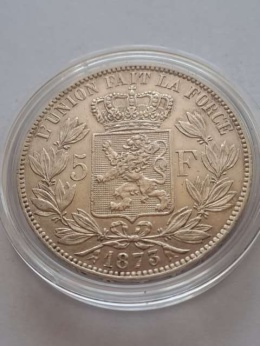 Belgia 5 Franków Leopold II 1873 r