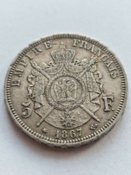 Francja 5 Franków Napoleon III 1867 r
