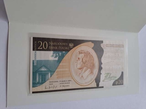 Banknot 20 zł Fryderyk Chopin 2009 r stan UNC