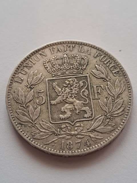 Belgia 5 Franków Leopold II 1874 r