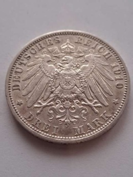 Niemcy 3 Marki Wilhelm II Prusy 1910 r