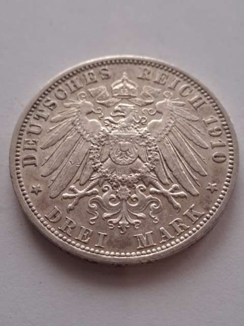 Niemcy 3 Marki Wilhelm II Prusy 1910 r