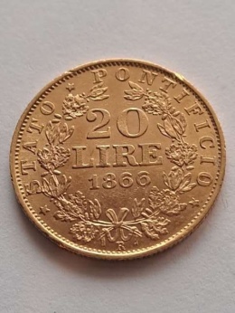 Państwo Kościelne 20 Lirów Pius IX 1866 r