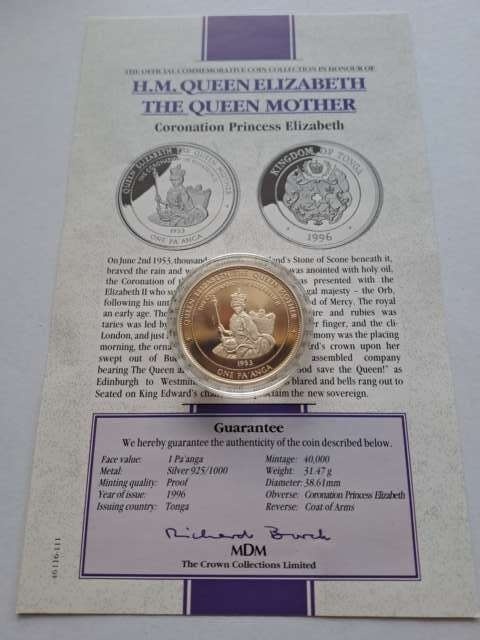 Tonga 1 Pa anga Queen Elizabeth 1996 r proof