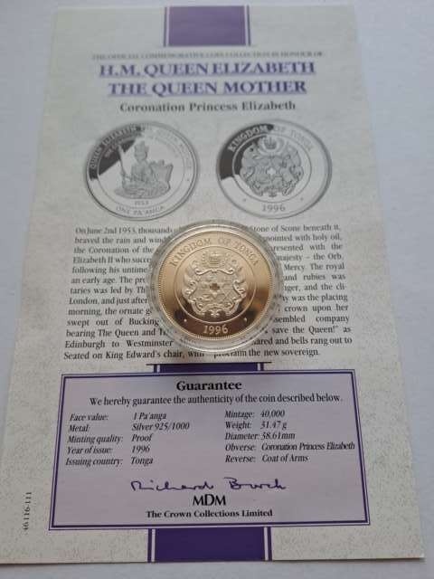 Tonga 1 Pa anga Queen Elizabeth 1996 r proof