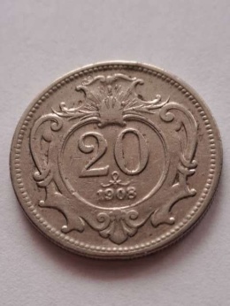 Austria 20 haler Franciszek Józef 1908 r