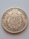Francja 5 Franków Napoleon III 1867 r