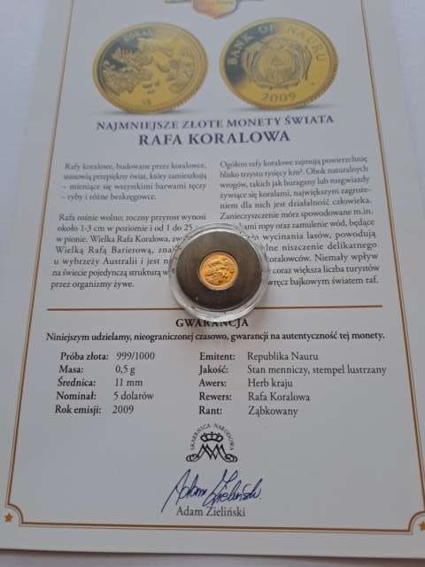 Nauru 5 Dolarów Rafa Koralowa 2009 r